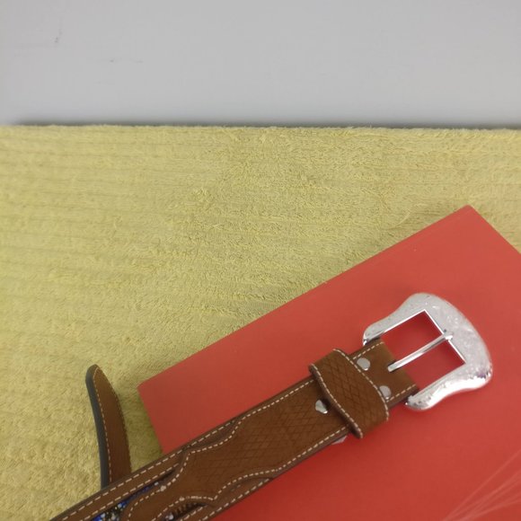 Navajo Western Aztec Beaded Leather Belt,Leather Upper Leather Lining 38 - Picture 5 of 11